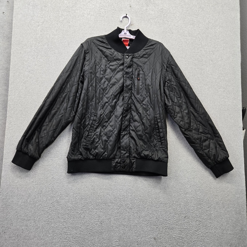 Nike Air Men Jacket L Black Embroidered Quilted Nike Bomber